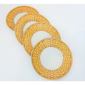 Tabletops Unlimited Plate Set 4 Basket Weave Rims 6.25" Gold White China Dishes